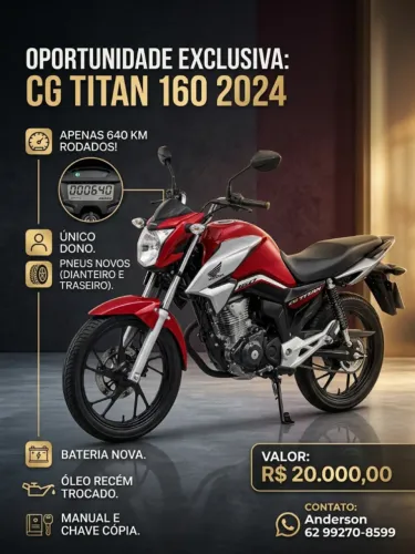 OPORTUNIDADE: Honda CG Titan 160 (2024) - Moto Particular em Estado de Zero!