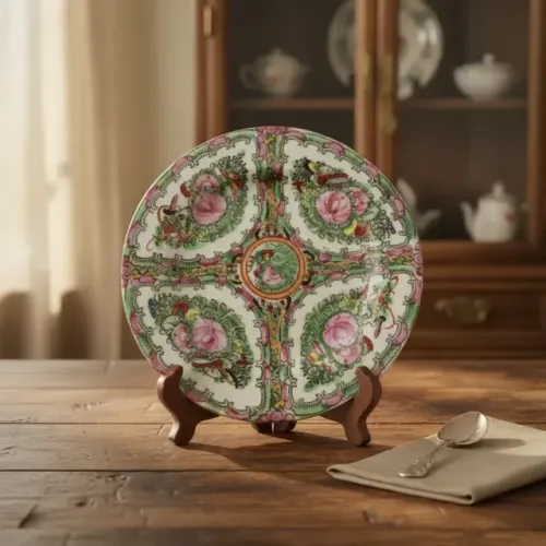 Prato Decorativo Porcelana Chinesa Macau Estilo Família Rosa - 20 cm