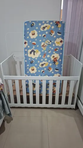 Berço Americano Katatau Branco 3 em 1 + Colchão Ortobom + Kit berço/ 7 peças 