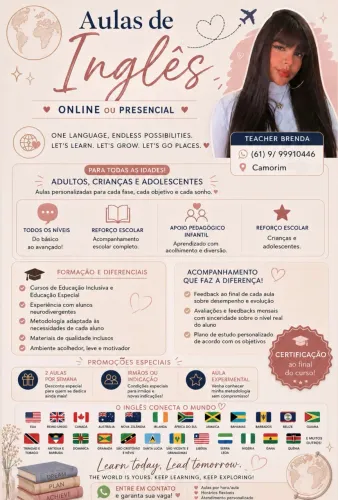 Professora Bilíngue | Aulas de Inglês e Reforço Escolar Online e Particulares