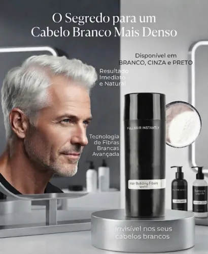 Fibra Capilar Branca 12g Queratina Disfarce Calvície Cabelo Branco