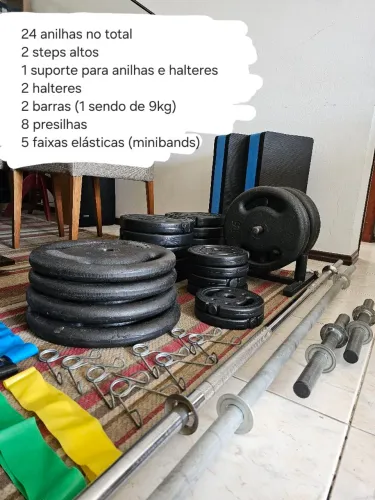 Kit completo de academia com até 220 kg para musculação 