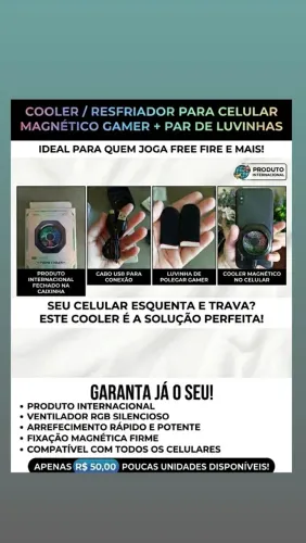 COOLER/RESFRIADOR PARA CELULAR MAGNÉTICO GAMER + PAR DE LUVINHAS