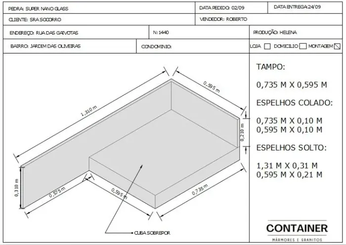 Bancada para banheiro no granito preto com Cuba e sanitario