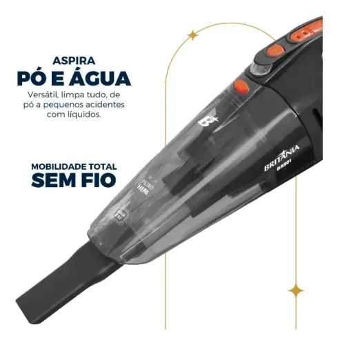 Aspirador De Pó Portátil Bas01 Pó E Água Bivolt 60w Britânia Cinza(LACRADO)