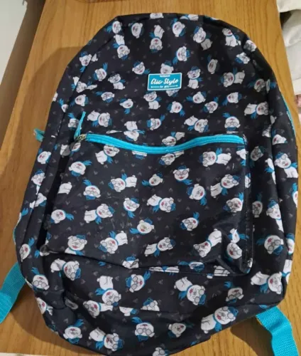 Mochila Clio Style de cachorrinho pug preta e azul