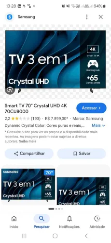 TV SAMSUNG 70' 4K CRYSTAL (CU8000)
