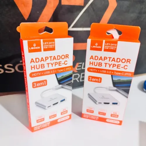 Adaptador Hub Tipo-C 3 em 1 Lehmox LEY-2410 para Notebook e Celular