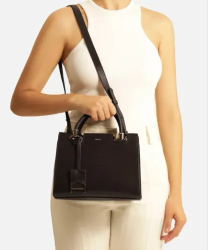 Bolsa Tote Preta Couro Abraccio Média