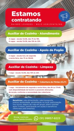 Vaga disponível para trabalhar em restaurante 