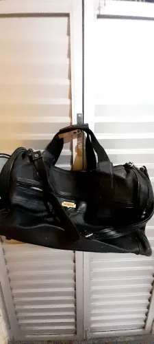 Sacola de viagem preta bem divertida com 2 alças de mão e ombro