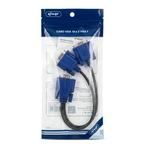 Cabo Divisor VGA Y 1 Macho 2 Fêmeas Knup KP-HM030 Com Filtro