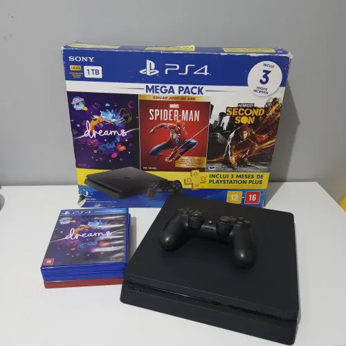 PS4 Slim 1TB Completo + 1 Controle Original + 3 Jogos + Caixa