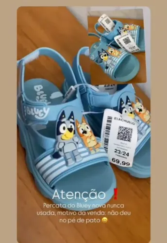 Percata do bluey nova nunca usada, motivo da venda: não deu no pé do meu filho.