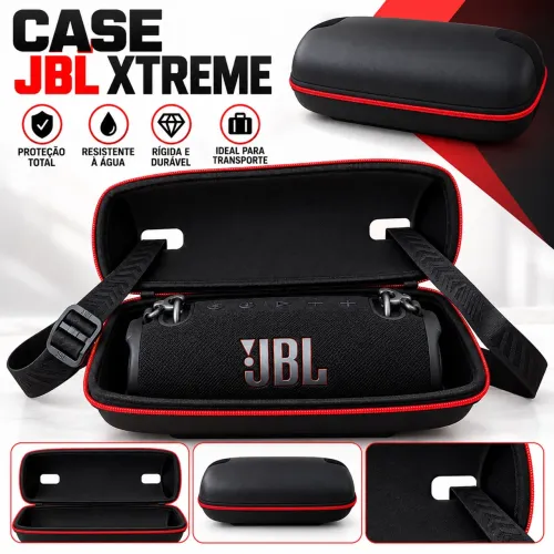 Case Rígida para JBL Xtreme Preta com Zíper Vermelho