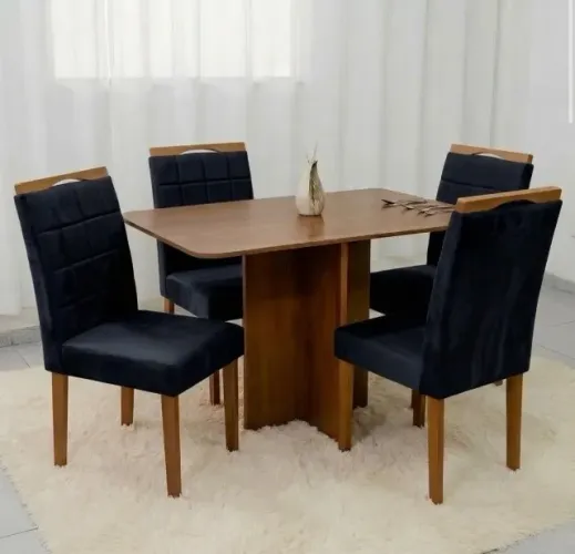 Conjunto de Jantar Granada 4 Lugares Cinamomo com Cadeiras Veludo Preto