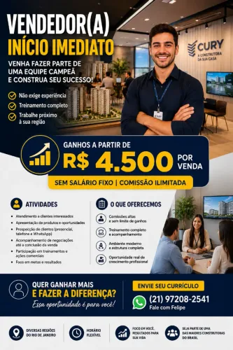 Vendedor(a) - Início Imediato | Ganhos a partir de R$ 4.500 por venda