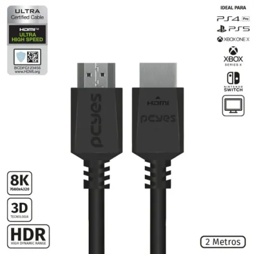 Cabo Hdmi Ultra 2.1 2 Metros 28awg Puro Cobre 8k 60hz  - Phm8k-2 *ENTREGA GRÁTIS*