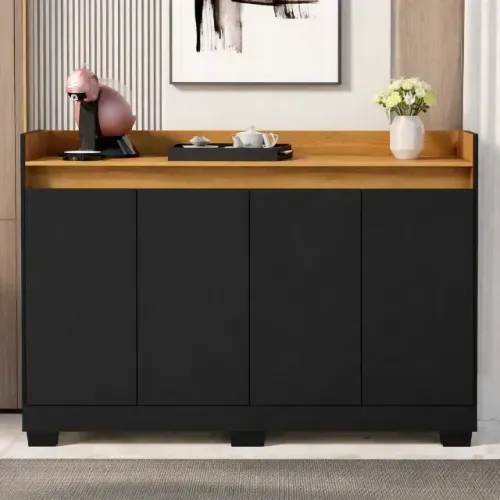 Buffet Real com 4 portas Preto/Mel (Frete Grátis)