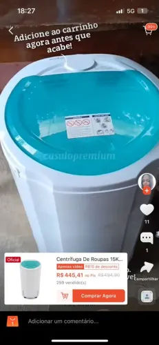 CENTRÍFUGA DE ROUPAS 15KG 220V