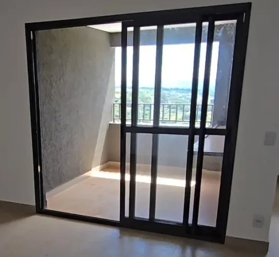 Porta de Esquadria Alumínio Cor Cinza Grafite 3 Folhas de Vidro 2.2m X 2.2m