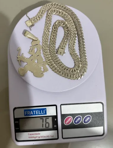 Cordão de prata e pingente 925 - elo duplo 10mm - 76 gramas - 60 cm