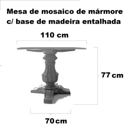 MESA DE MOSAICO DE MARMORE COM BASE DE MADEIRA ENTALHADA