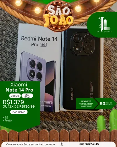 XIAOMI REDMI NOTE 14 PRO, 5G, 256GB, 8GB RAM, SEMINOVO, EXCLUSIVO!