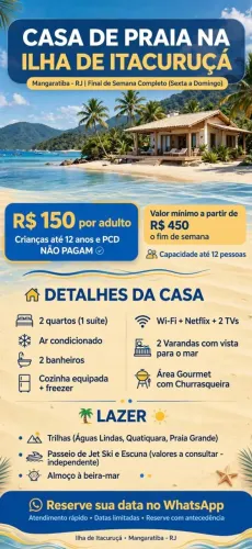 CASA NA ILHA DE ITACURUÇAR - PRAIA DA GAMBOA BEIRA MAR