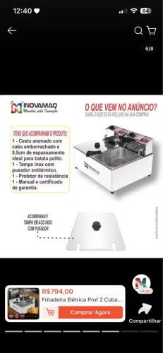 Fritadeira Elétrica Prof 2 Cubas 16L - 220v 7000w - Inovamaq