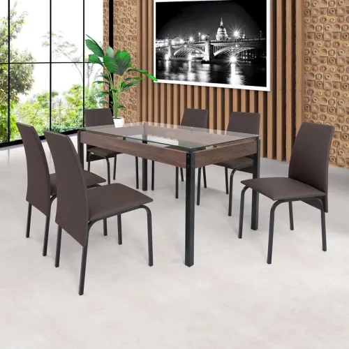 Mesa de vidro 6 lugares (com 6 cadeiras)