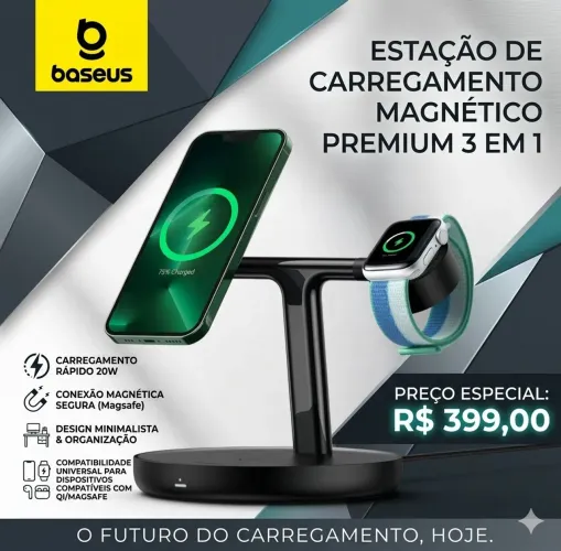 Carregador Por Indução Suporte Baseus 3 em 1