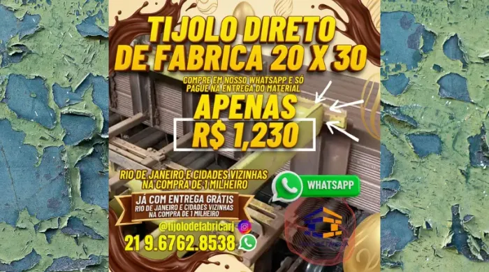 tijolo 10 furos 20x30 preço de fábrica só pague na entrega 