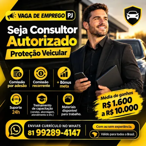 Vaga consultor proteção veicular com ou sem experiência 