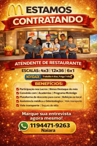 Vaga de emprego para atendente de restaurante