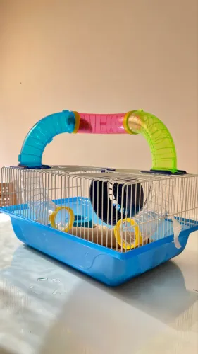 Kit hamster completo com gaiola, tubos, roda e acessórios