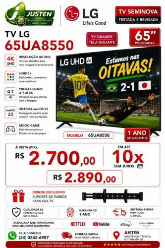 Televisão LG 65UA8550 seminova 1 ano Garantia