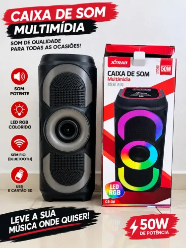 Caixa De Som Bluetooth Potente 50w Rgb Tws Usb Fm Portátil  