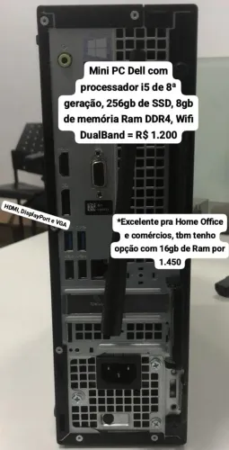 Mini PC Dell i5 8ª com 8GB Ram DDR4, Wifi DualBand, HDMI, VGA, DisplayPort, Drive de Disco