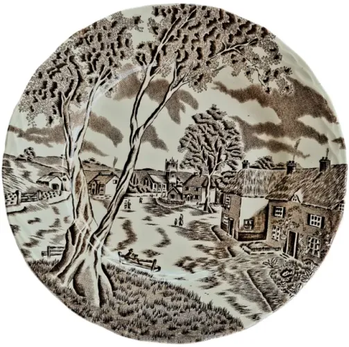 lote 3 pratos ingleses vintage w.h. grindley "sunday morning" - marrom
