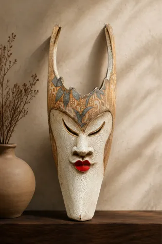 Máscara Decorativa Bali Indonésia - Madeira Entalhada