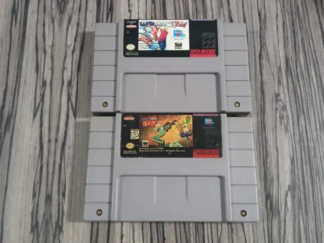 EARTHWORM JIM 1 E 2 100% ORIGINAL P/ SUPER NINTENDO!