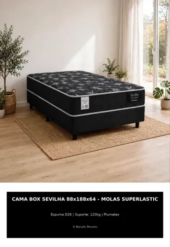 Cama Box Conjugada Solteiro 88x188x64cm Plumatex Sevilha Spring Molas Espuma D26