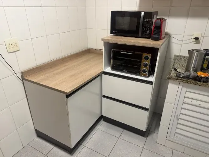 Balcão de Canto com 1 Porta + Balcão Torre Quente 3 Gavetas com Nicho -  Bartira Linea