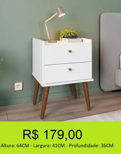 Mesa de cabeceira duas gavetas - compre hoje e retire hoje