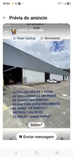 GALPAO 1.200m²(PE DIREITO 7m)(PAGOU ENTROU)(AV.DAS AMÉRICAS PEDRA D GUARATIBA)(SENTIDO BAR