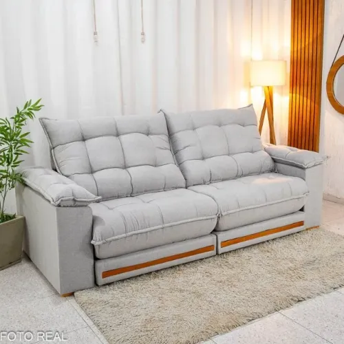 Sofá Retrátil Barcelona 4 Lugares 2,20m Cinza Neve