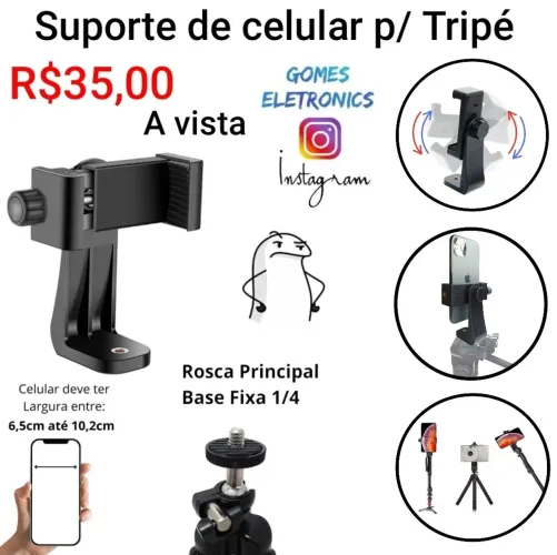 Suporte para celular giratório 360 rosca 1/4 tripé universal (Loja fisica)