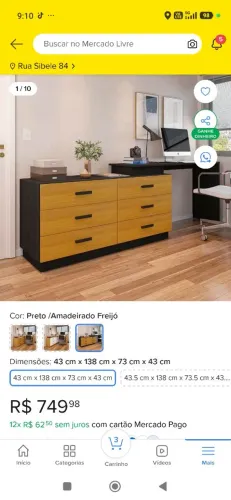 escrivaninha em L com 6 gavetas preto