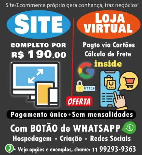 SEU E-COMMERCE / LOJA ONLINE OU WEB SITE PROCESSO COMPLETO JÁ NA WEB E SEM MENSALIDADES
